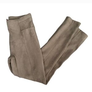 Spanx Ankle Cropped Pants Medium Tan Light Brown Faux Suede Polyester Stretch